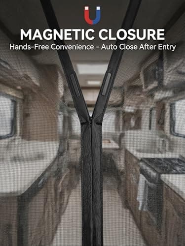 Vnivxte Magnetic Screen Door for RV Camper - 33.5" x 81" Heavy Duty Fiberglass Mesh Curtain for Travel Trailer Fifth Wheel, Tear Resistant Pet Friendly Netting, Hands Free Self Sealing Entry - Thumbnail 4