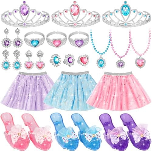 LJZJ Princess Dress Up Toys & Jewelry Boutique, Costumes Set incl Color Skirts, Shoes, Crowns, Accessories, Girls Role Play Gift for 3 4 5 6 Year Old Girl Toddler ​B-Day Party Favors
