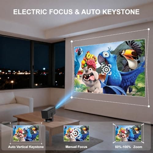 Mini Projector, Portable Projector 4K Support, Full HD 1080P Outdoor Movie Projector with WiFi6 and Bluetooth,Auto Focus with Built-in Apps Proyector,Compatible with HDMI/USB/iOS/Android - Thumbnail 5