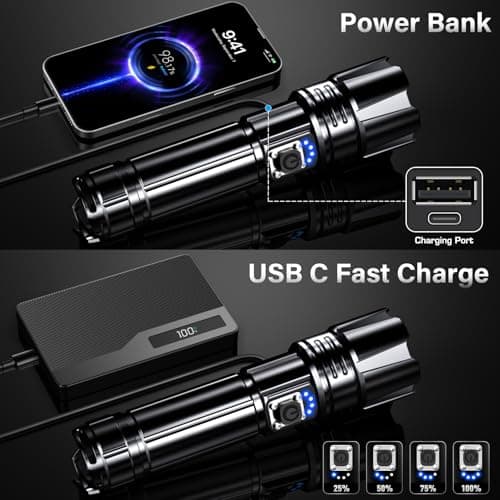 AKNEAR Rechargeable LED Flashlight 99000 High Lumens, Super Bright Flashlights with Zoomable & USB C Rechargeable & 5 Light Mode & IPX-7 Waterproof, Powerful Flash Light for Home, Hiking, Camping - Thumbnail 6