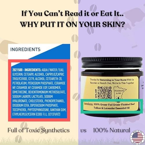 Beef Tallow for Skin | LAVENDER NAKED TALLOW BALM I 2 Ingredients - 100% Grass Fed Beef Tallow & Lavender | Whole Body & Face Whipped Tallow | Sensititve Dry Skin, Eczema, Psoriasis, Rosacea (2oz Lav) - Thumbnail 3