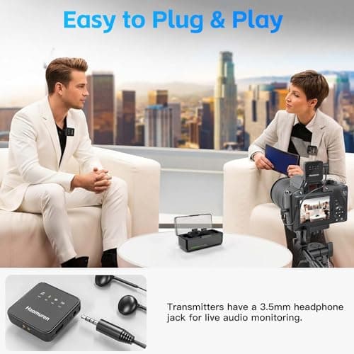 Haomuren Wireless Lavalier Microphone, Dual-TX Mini Lapel Mic for iPhone & Android, Noise Reduction, Compatible with iPad, Tablet & PC, Plug & Play for Camera Recording, Video & Vlog (Dark Black) - Thumbnail 2