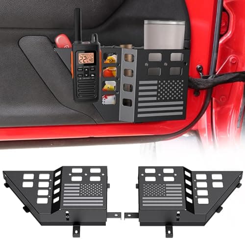 DIAMOOKY Upgraded Metal Front Door Pocket Storage Box for Jeep Wrangler JK JKU 2018 2017 2016 2015 2014 2013-2007 2/4 Door Accessories, Adjustable Door Organizer Molle Panels, Flag, 2PCS