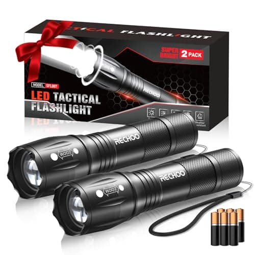 RECHOO LED Flashlight 2 Pack, Tactical Flashlights High Lumens with 3 Modes, Pocket Small Flash Light, Waterproof Zoomable Flashlights for Home Emergency, Camping Essentials (Battery Included) - Image 1