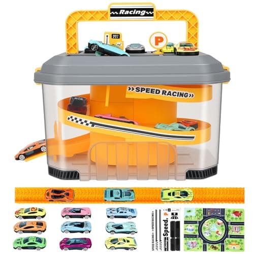 Toy Car Track Storage Playset - Toddler Toys for Ages 2-4, Car Track Set Including 12 Diecast Cars, PlayMat, Race Tracks, Car Ramp, Kids Birthday Gift for 2 3 4 5 Year Old Boys - Image 1