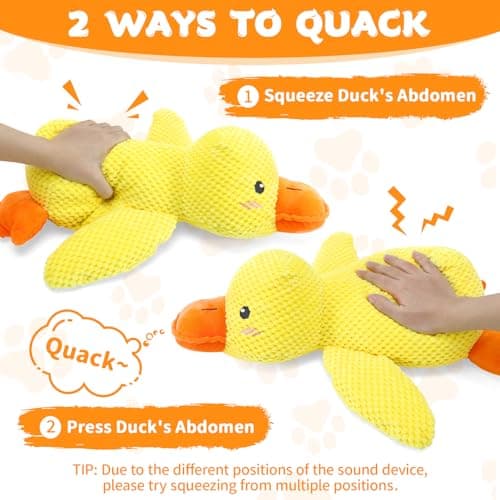 VOXGET Dog Calming Duck Toy, 2026 New Interactive Plush Duck Toy with Quack Sound and Crazy Crinkle for Dogs Keep Busy, Soft Stuffed Calming Pillow for Puppy Reduce Boredom -Yellow, 17.7"x14.9"(L) - Thumbnail 4