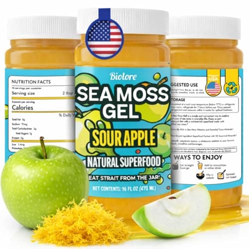 Biolore Sour Apple Sea Moss Gel 16 oz - No Added Sugar, Vegan, Made in USA - Wildcrafted Sea Moss Superfood with 92 Essential Vitamins - Ready to Use, No Prep Needed