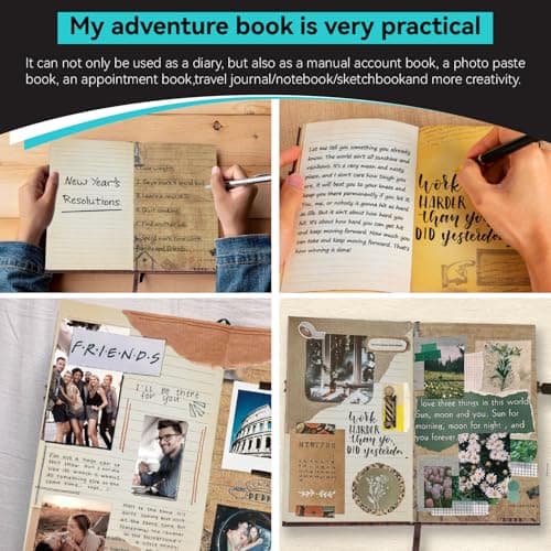 Our Adventure Book Travel Scrapbook Journal Notebook, 160Pages Scrap Book Photo Albums, Faux Leather Journaling Diaries, Scrapbooking Gifts Set With Pen and Stickers for Anniversary Wedding Office - Thumbnail 5