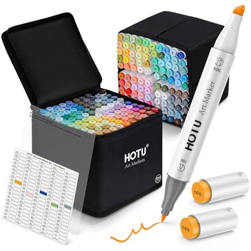 HOTU Alcohol Markers, [Beginner Preferred] 100 Vibrant Colors & Dual Tips Art Markers for Adult Coloring, with Pro Ink, Seamless Blend, Non-Bleeding Pad, & Color Card, for Amateurs/Artists - Image 1