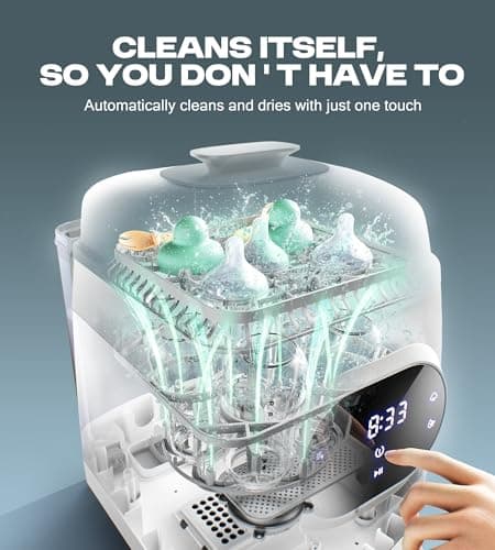 PINNGUSHI【Upgraded】Baby Bottle Washer Pro, Sterilizer, Dryer & Water-Filter, 5-in-One Cleaning Machine Fits 6 Bottles, Pump Parts & Baby Essential, No More Hand Washing for Busy Moms & Parents - Thumbnail 5