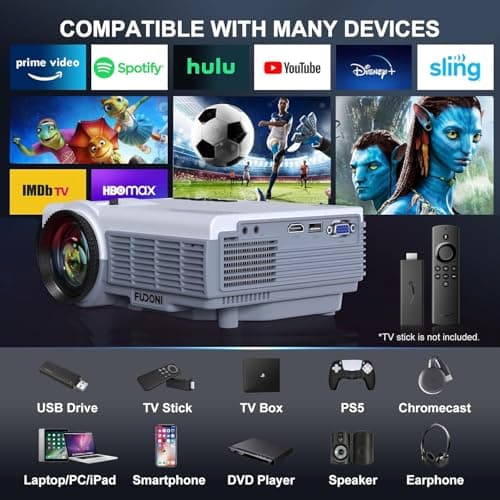FUDONI Projector with 5G WiFi & Bluetooth, Native 1080P 18000L Portable Movie Projector for Home Theater Outdoor, Built-in Speaker, Compatible with HDMI, USB, AV, Fire Stick, Laptop, iOS, Android, PS5 - Thumbnail 6