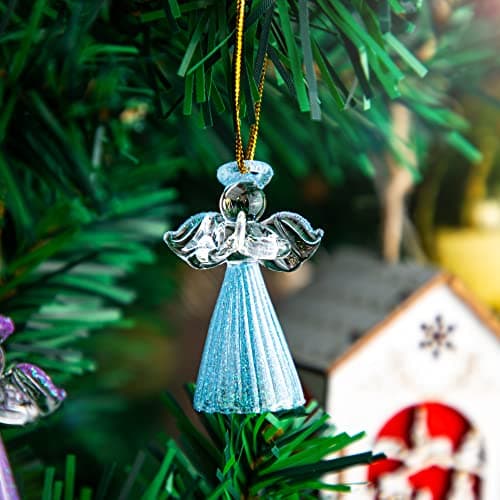 12pcs Glass Gold Angel Ornaments Guardian Angels Christmas Tree Ornaments 2.1" Colorful Mini Hanging Spun Angel for Christmas Season Holiday Decor - Thumbnail 4