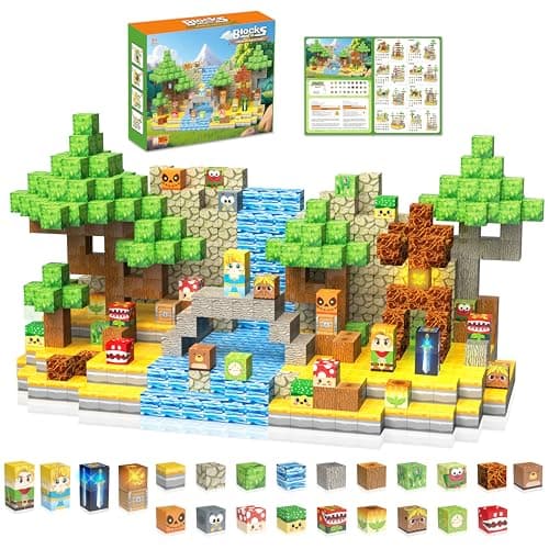 200PCS Magnetic Blocks - Light Up Magnetic Building Blocks Magnet Block Cubes Forest Set, STEM Montessori Sensory Stacking Toys for Kids Boys Girls Ages 3 4 5 6 7 8-12 Holiday Christmas Birthday Gifts - Image 1