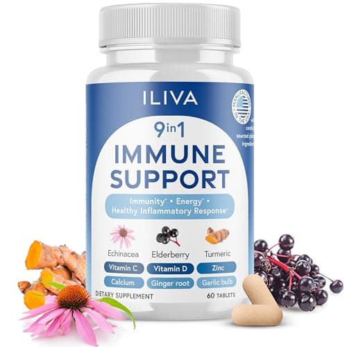 ILIVA 9-in-1 Immune Support Supplement -Daily Multi-Vitamin Supplement for Respiratory Tract Health-Vitamin C, D3, Calcium, Zinc, Proprietary Blend with Extract of Multi Herbal Extract - Image 1