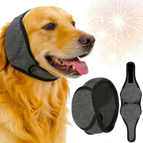 Dog Ear Muffs Noise Protection for Fireworks & Thunder, Adjustable Padded Dog Ear Covers for Anxiety Relief, No Flap Ear Wrap for Dogs - Pet Calming Hood for Grooming & Bathing, Travel, Recovery, L