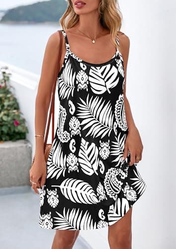 PRETTYGARDEN Women's Summer Dresses 2026 Casual Print Spaghetti Strap Sleeveless Sundress Beach Vacation Cover Ups (Black,XX-Large) - Thumbnail 2