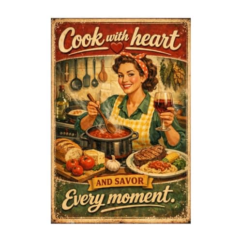 Cook With Heart Tin Sign Vintage Kitchen Wall Decor Rustic Cooking Quote Metal Poster Retro Farmhouse Culinary Art 8x12 Inch Food Lover Wall Display Home Restaurant Cafe Bar Decoration - Image 1