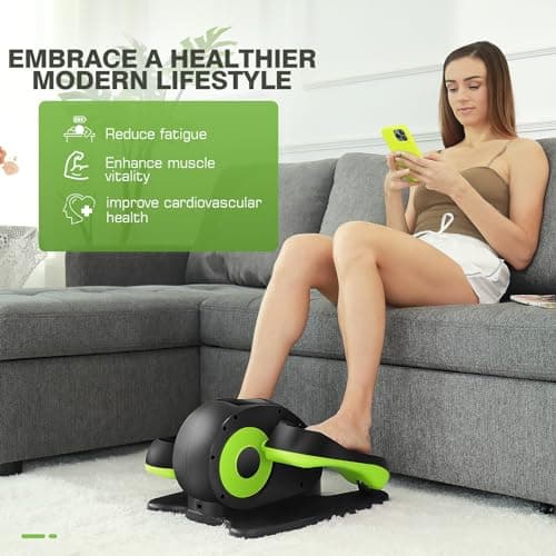 ANCHEER Under Desk Elliptical Machine - Quiet Pedal Exerciser for Seniors, Office & Home, Low-Impact Seated Leg Workout Equipment, Smart LCD Display, Remote Control(Black/Green) - Thumbnail 2