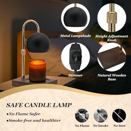 Candle Warmer Lamp Timer - Birthday Gifts for Women Mom Grandma, Mothers Day Gifts, House Warming Gifts New Home Decor Modern Farmhouse Decor with 2 Bulbs Wax Melt Compatible All Jar Candles Blackgold - Thumbnail 4