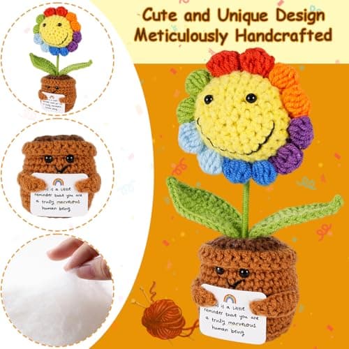 Gifts for Her/Him, Positive Crochet Animals Birthday Gifts for Women Men Includes Motivational Cards and a Wooden Base Cute Small Gift for Son Mom Dad Daughter Sister Friend Coworkers - Thumbnail 3