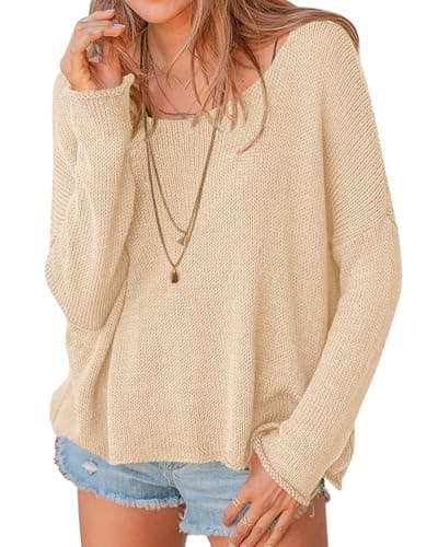 PRETTYGARDEN Women's Oversized Sweaters 2026 Casual Long Sleeve Scoop Neck Pullover Tops Loose Cozy Knit Spring Outfits(Apricot,Small) - Image 1