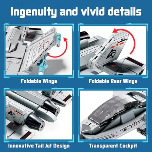 J-15 Fighter Jet Building Kit, 577PCS Military Aircraft Model for Boys 8–12, Army Airplane Toy with Foldable Wings & Tail, Clear Cockpit, Dual-Engine Jet, STEM Construction Blocks for Teens & Adult - Thumbnail 3