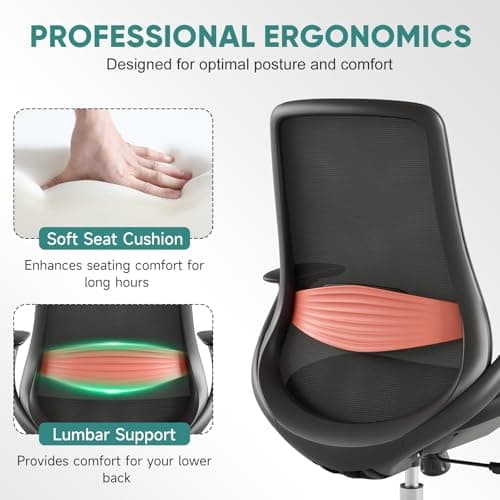 Ergonomic Mesh Office Chair, 330LBS Executive Desk Chair with Lumbar Support, 2D Armrests, Comfy Swivel Computer Task Chairs for Long Hours (Black) - Thumbnail 4