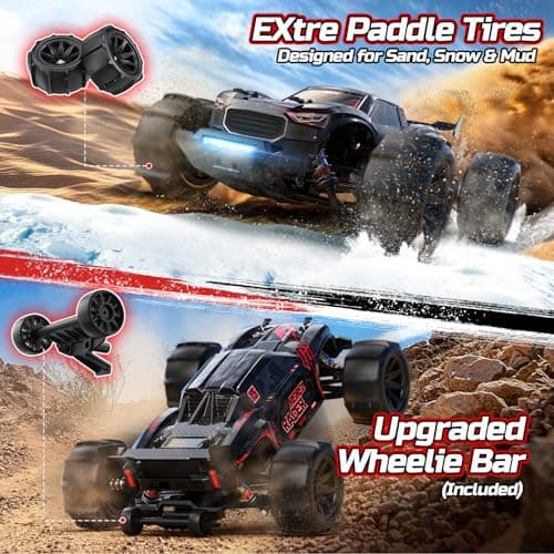 DEERC Fast RC Car for Adults, 1/14 Brushless Remote Control Car/Truck, 46+ MPH High Speed 4WD Off Road Waterproof All-Terrain, 2×3S LiPo Batteries - Thumbnail 2