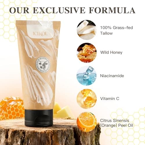 ICIKOL Organic Beef Tallow Honey Balm, Whipped Moisturizer for Face and Body, Grass-Fed Tallow Cream for All Skin Types, Orange Blossom Scent, Non-Greasy Day & Night Skincare, 5.3 oz - Thumbnail 3