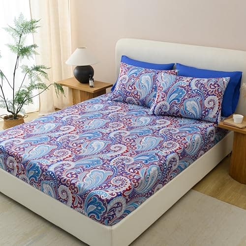 Spirit Linen home Full Size Bed Sheets Set Deep Pockets - 6PC Floral Ultra Soft Microfiber Bed Sheets - Easy to Clean, 90 Thread Count Sheets Includes 1 Fitted, 1 Flat, 2 Pillowcases (Navy Medallion) - Image 1