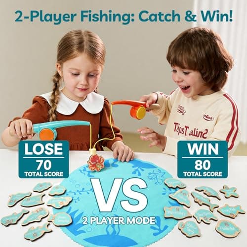 TOP BRIGHT Montessori Toddler Fishing Game - Kids Wooden Magnetic Fishing Toys Gifts for 3 Years Old Girls Boys, Fine Motor Skills for Toddler - Thumbnail 5