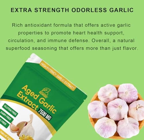 RIOWEGO Aged Garlic Extract Softgels,Odorless Allium Sativum 7500mg Antioxidant Supplement for Heart & Immune Support, Vegetarian, Non-GMO,2 Year Matured for Antioxidant Wellness-300 Count - Thumbnail 4