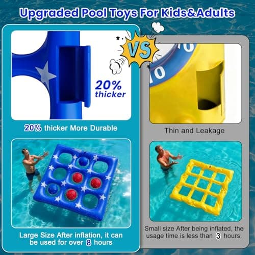 Pool Party Toys Games Set - Giant Inflatable Tic Tac Toe Float Game, Outdoor Pool Games for Adults Kids Family Pool Toys for 2-10 Players, Fun Swimming Beach Yard Activities with 10 Balls for Ages 6+ - Thumbnail 3