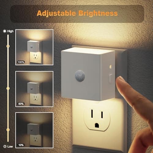 JandCase Motion Sensor Night Light, Night Lights Plug into Wall with Adjustable Brightness, Motion Activated Night Light, 3000K Warm White, for Kids Bathroom Hallway Kitchen Bedroom - Thumbnail 2