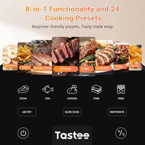Tastee Ceramic Air Fryer, 8-in-1 Compact 5.5QT AirFryers, 450°F Digital Airfryer Dehydrator with Smart Probe, 24 Presets One-touch Cooking, In-app Recipes with Window, Dishwasher-safe & Non-stick - Thumbnail 6