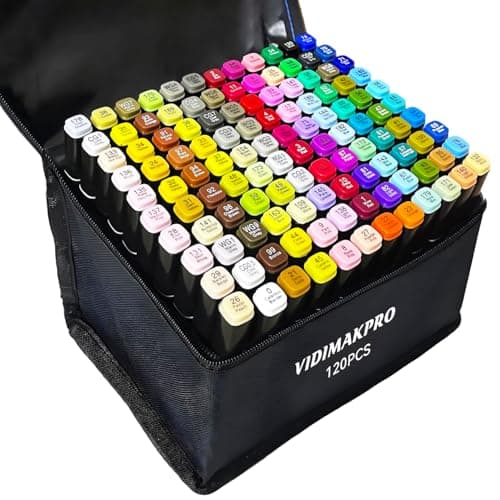 VIDIMAKPRO Alcohol Markers 120 Colors with Base Dual Tip Art Drawing Markers for Kids Students and Adults Comics Sketching Illustration - Refillable - Image 1