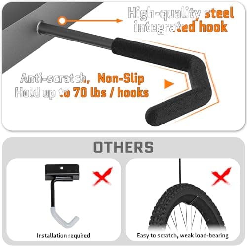 organizelink Freestanding Bike Rack for Garage, 4 Bike Storage Stand with Wobble-Free Base, Heavy Duty Vertical Bicycle Hanger with Adjustable Hook Height - Thumbnail 5