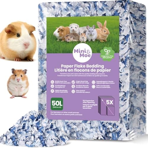 mini&moe Hamster Bedding 50L: Dust-Free and Odor Control Moisture Absorbent Natural Paper Small Pet Bedding - for Guinea Pigs, Hamsters, Chinchilla,Rabbits,Rat,Ferret, and Gerbil, 50 Liters - Image 1