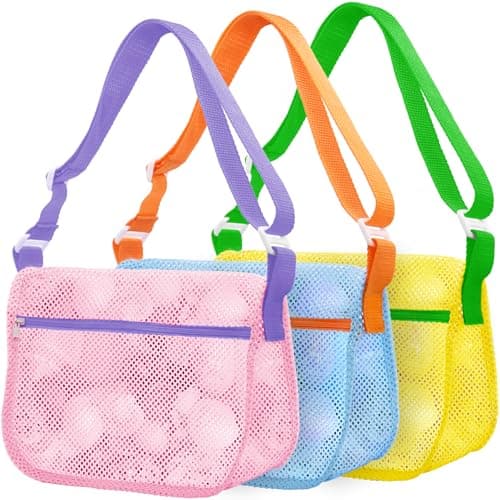 UMUACCAN Beach Shell Bags - 3Pcs Seashell Collecting Bags for Holding Beach Shell with Adjustable Shoulder Straps, Sand Toys for Kids Picking Up Shells - Image 1