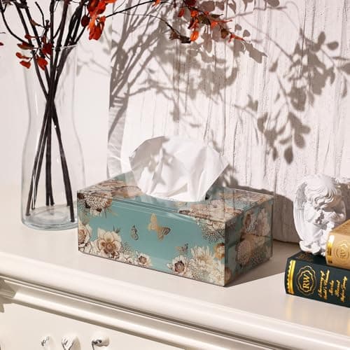 Timetrace Glass Tissue Box Cover Rectangle-Floral and Butterfly Pattern Decorative Tissue Holder with Velvet Lining for Home Decor, Living Room, Bedroom, Kitchen, Office & Christmas/New Year Gifts - Thumbnail 3