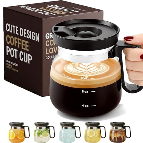 Coffee Pot Mug with Lid,16 Oz Glass Mini Coffee Cup | Spill Proof Heatproof Large Capacity Clear Travel Mug & Novelty Gift for Coffee Lovers & Office Desk (Coffee Pot-1 PCS) - Image 1