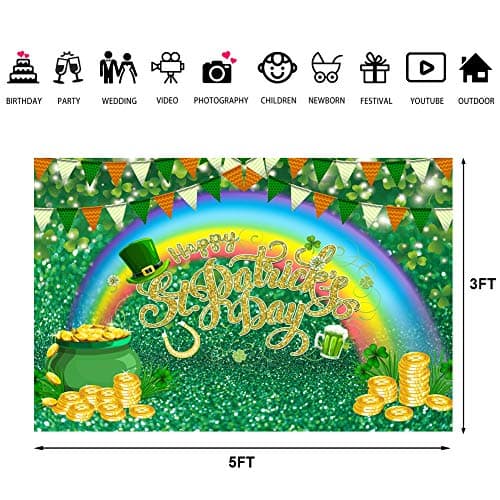 Happy St. Patrick's Day Backdrop Spring Irish Green Lucky Shamrock Leaves Photo Background for Saint Patrick's Day Birthday Baby Shower Party Decorations Photo Booth Props 5x3ft - Thumbnail 5