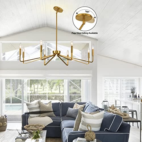 ACANER 38" Gold Chandeliers for Dining Room, 8-Light Modern Farmhouse Chandelier Light Fixture, Brushed Brass Industrial Candle Lighting Hanging Ceiling for Living Room Bar Kitchen Island Lights - Thumbnail 6