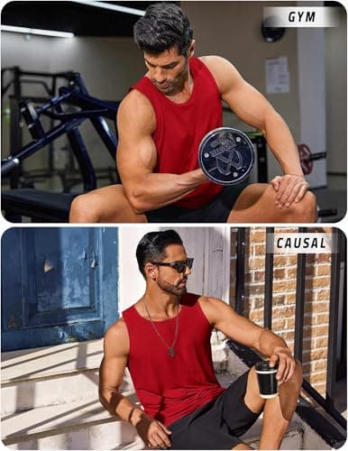 PINSPARK Mens Athletic Tank Tops All Day Comfort Sleeveless Shirts Quick Dry Breathable Workout Gym Sports Vest Summer Tee Red - Thumbnail 6