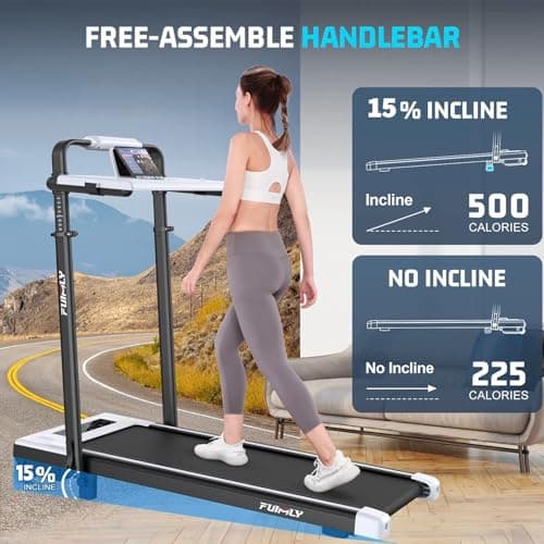 FUNMILY Upgrade Walking Pad Treadmill with 12% Incline & Handle Bar, 3.5HP Foldable Treadmills for Home Small, Under Desk Compact Walking Pad 400+lb Capacity, Shock Absorption - Thumbnail 3