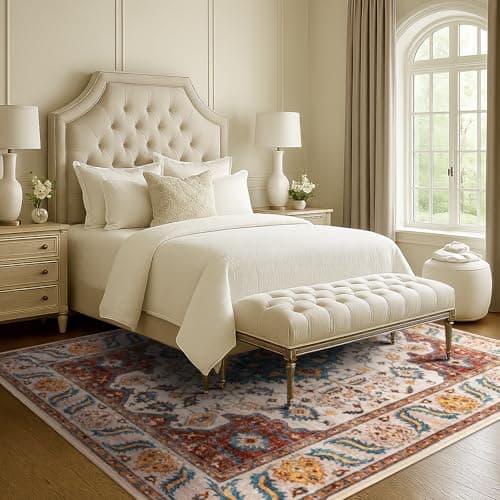 Area Rug 8x10 for Living Room Soft Machine Washable Low Pile Area Rugs Vintage Boho Bedroom,Dinner Room Non-Slip Carpet Rug - Brick Red - Thumbnail 5