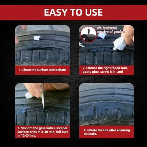 Tire Repair Kit, Tire Repair Glue 100ml, Tire Repair Rubber Nail 20 Pcs, Screw in Tire Plugs Kit, Fast Self-Service Tire Repair Screws Kit for Car, Motorcycle, Bike, Truck, Tractor, Garage - Thumbnail 5