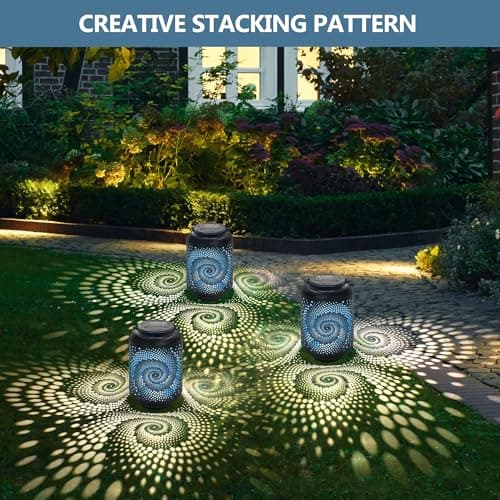 Solar Lanterns Outdoor Waterproof - 7.8" x 4.7" Solar Light for Outside with Blue Spiral, Pathway Landscape Lights for Garden, Patio, Backyard, Porch, Lawn, Cool Gifts for Women, Mom - Thumbnail 2