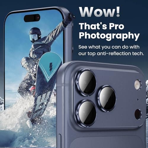 YWXTW Designed for iPhone 17 Pro Camera Lens Protector, [1:1 Perfect Fit] Full Coverage Matte Metal Tempered Glass Camera Screen Cover Accessories, Case Friendly (Deep Blue, iPhone 17 Pro) - Thumbnail 4