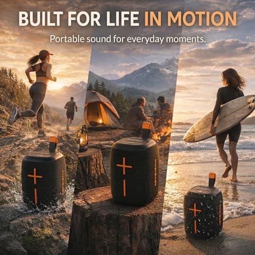 Musibaby Bluetooth Speaker, M73 Portable Wireless Speaker – Waterproof 20W Loud Speaker with Carry Handle and Simple Button Control for Outdoor and Indoor Music(blk) - Thumbnail 5